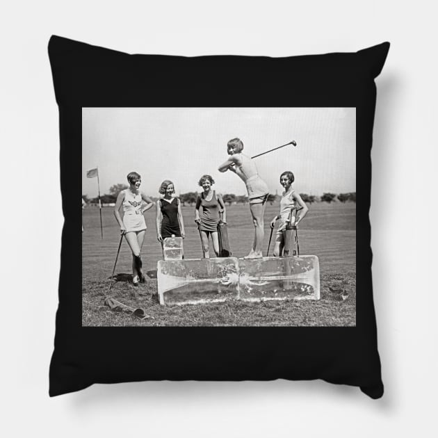 Flapper Girls Playing Golf, 1926. Vintage Photo Pillow by historyphoto