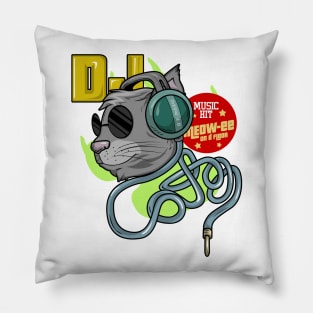 Cat with Sunglasses as DJ with Headphone Pillow