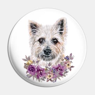 Cute Cairn Terrier With Flowers Illustration Art Pin