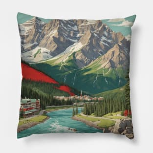 Banff Alberta Canada Vintage Poster Tourism Art Pillow