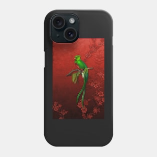 Exotic Quetzal Bird on Red Floral Phone Case