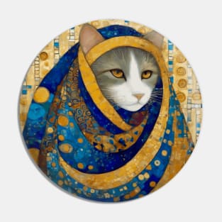 Klimt Cat in Blue and Gold Costume Pin