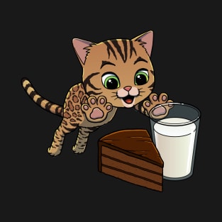 Bengal Cat excited to have Chocolate Cake with Milk T-Shirt