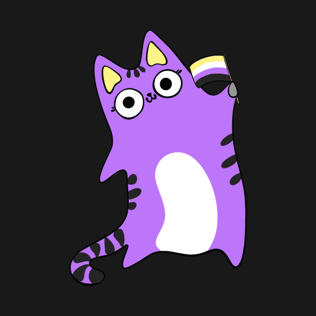 Nonbinary Pride Flag Waving Purple Cat Queer LGBTQIA non binary by BluVelvet