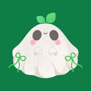 Cute Ghost with Green Leaves Halloween Illustration T-Shirt