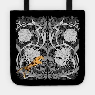 William Morris floral pattern with Tiger Achromatic Tote