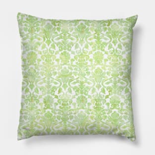 Light Green White Damask Watercolor Pattern Pillow