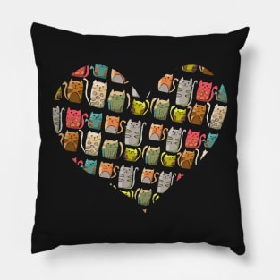 Cats Galore Heart Colorful Pillow