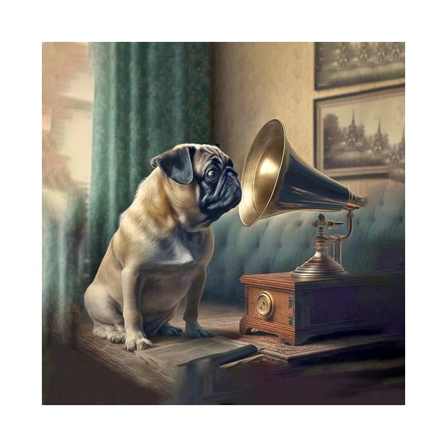 Pug Dog Listens To Grammaphone Music by candiscamera