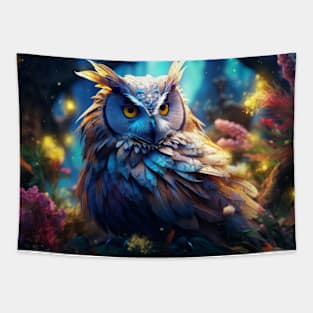 Owl Animal Bird Wildlife Wilderness Colorful Realistic Illustration Tapestry