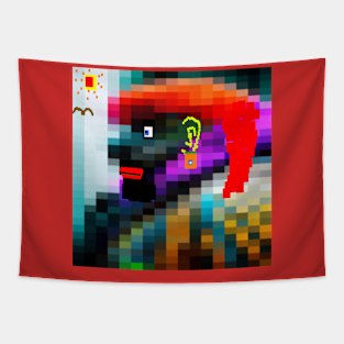 Lady Pixel Art Design on Red Background Tapestry