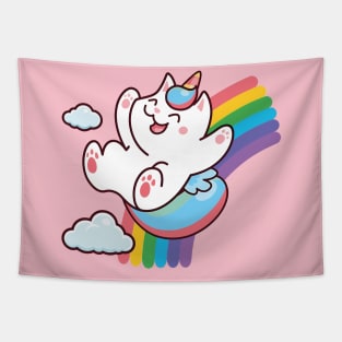 Magical Kittycorn Sliding on a Rainbow: Embrace the Whimsy and Joy Tapestry