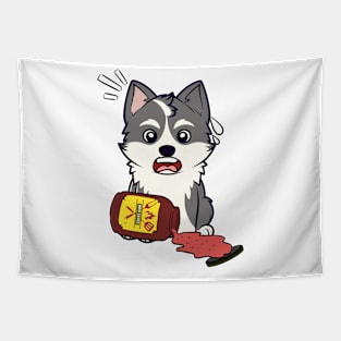 Funny husky Dog spilled BBQ sauce Tapestry