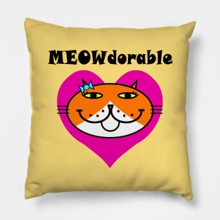 MEOWdorable - PURRty Orange Kitty on Pink Heart Pillow