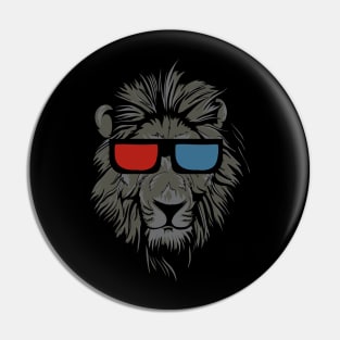 Lion Face wearing Stereoscopic 3D Glasses Pin