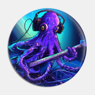 Purple Octopus Playing Heavy Metal in the Ocean Pin