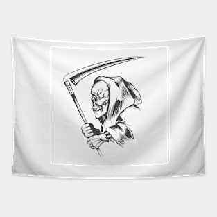 Skull in a Hood with Scythe Tapestry