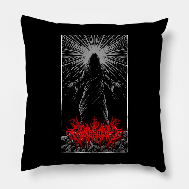 God is Love Redeemer  death metal design (grey) Pillow by Tmontijo