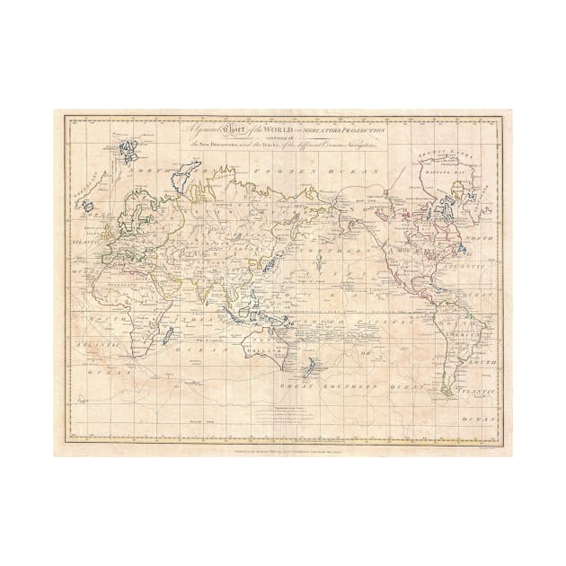 Vintage Map of The World (1799) by Bravuramedia