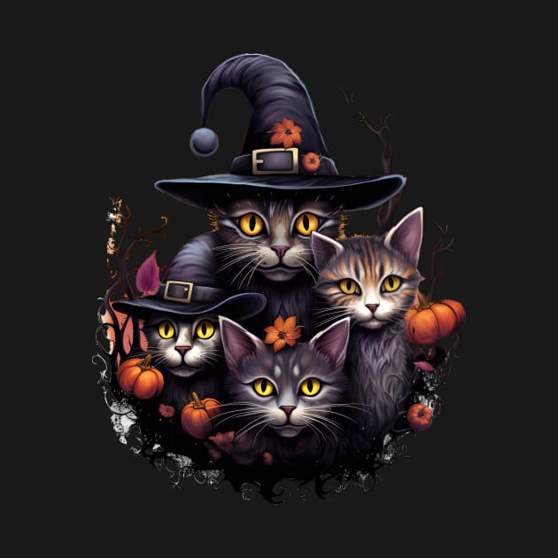 Halloween Cats in Hats with Pumpkins by Mistywisp