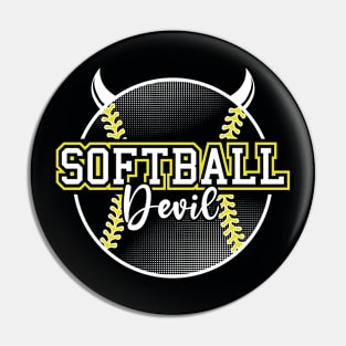 Softball Devil White Pin