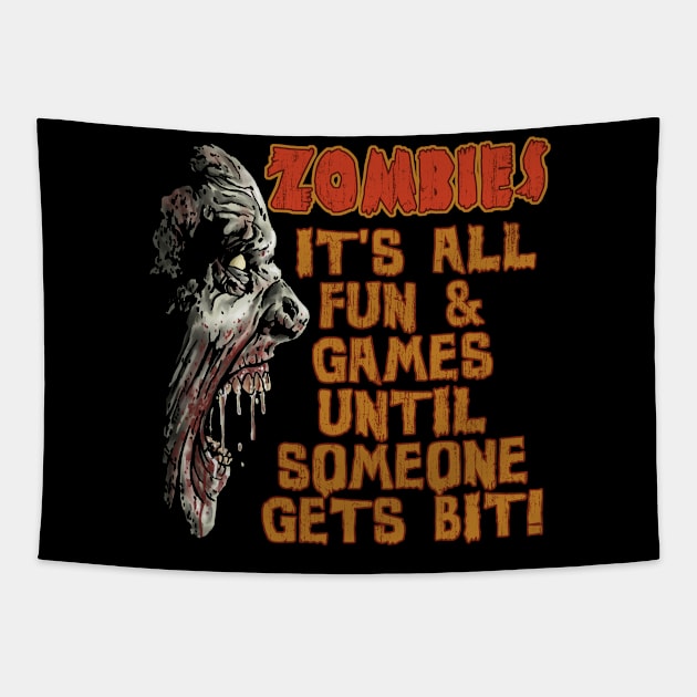 Funny Halloween Zombie Bite Tapestry by Atomic Blizzard