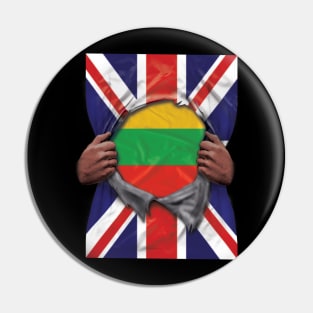 Lithuania Flag Great Britain Flag Ripped - Gift for Lithuanian From Lithuania Pin