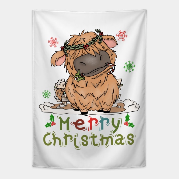 Cow Christmas Cute Cow Merry Christmas Xmas Matching Tapestry by alcoshirts