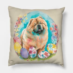 Chow Chow Easter Egg Spring Floral Watercolor Painting Dog Lover Art Pillow