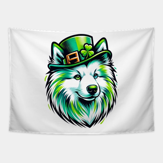 American Eskimo Dog Celebrates Saint Patrick's Day Tapestry by ArtRUs