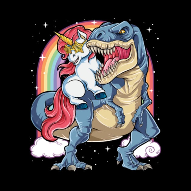 Unicorn Riding Dinosaur T Shirt T rex Kids Girls Boys Rainbow Squad Cute Gifts Party-UAsAL by Xizin Gao