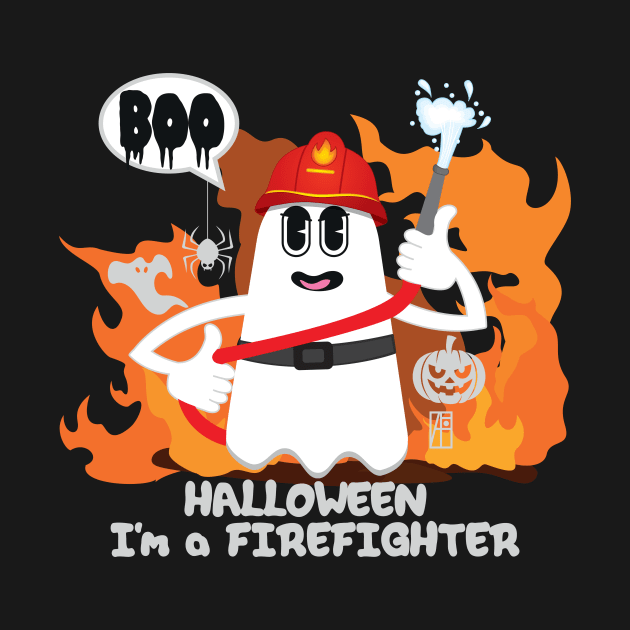 BOO Firefighter dressed as a GHOST - Funny Halloween Ghost by ArtProjectShop