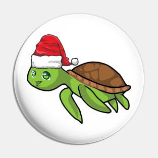 Santa Hat-Wearing Cute Sea Turtle Funny Christmas Holiday Pin