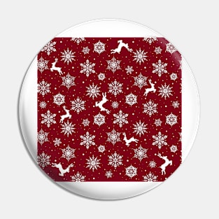 Christmas Reindeers Snowflakes Red Pin