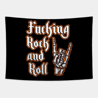 Fucking Rock and Roll horns up skeletal hand art Tapestry