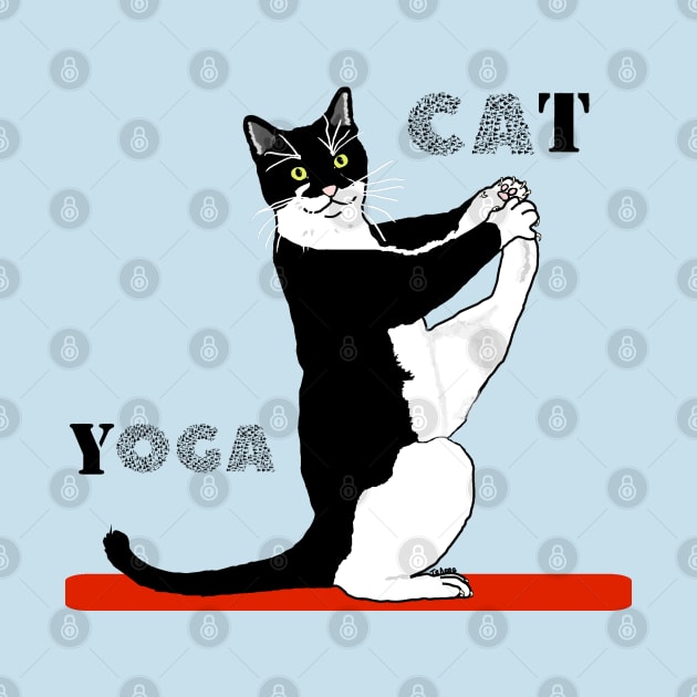 Cute Tuxedo Cat doing  Yoga  Copyright TeAnne by TeAnne