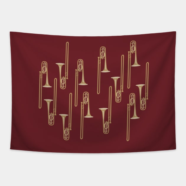 Trombones on dark red Tapestry by kobyakov