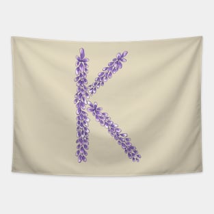 Lavender Letter K Hand Drawn in Watercolor and Ink Tapestry