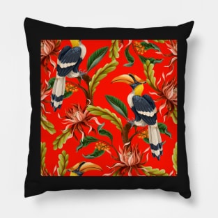 exotic bird red pattern Pillow