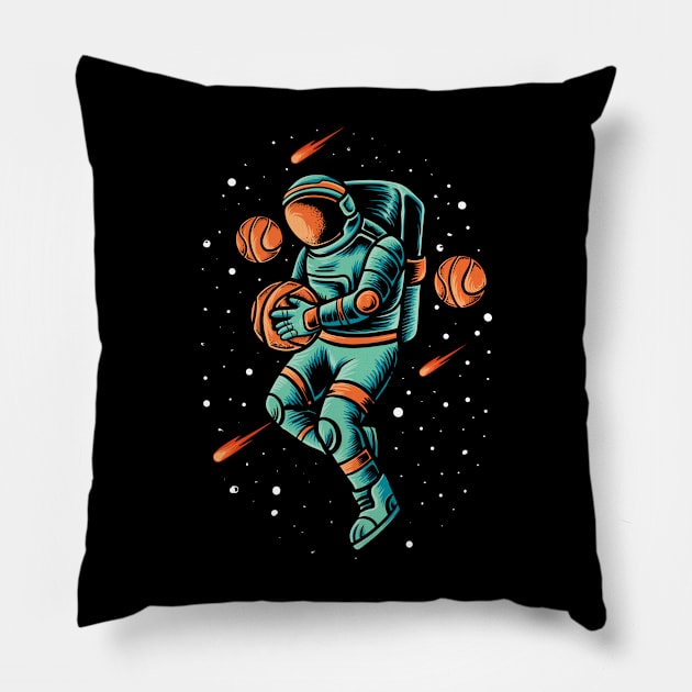 Astronaut Playing Basketball Pillow by Astronaut.co