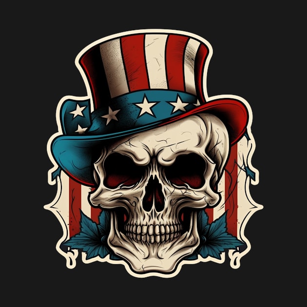 USA Proud Skull Top Hat American 70's Tattoo Retro Flash Hipster Tattoo Patriot Old School by The Dirty Gringo