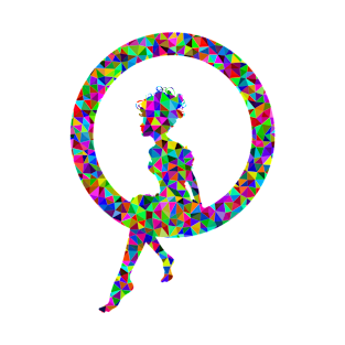 Silhouette of fairy sitting on a ring in prismatic colourful design 1 T-Shirt