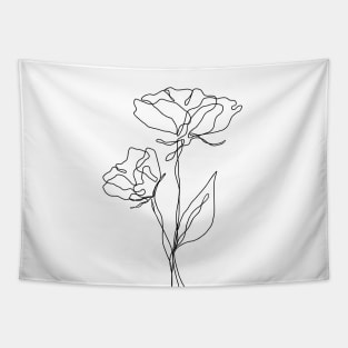 Wildflower Line Art | Elegant Botanical Floral Leaf Design Tapestry