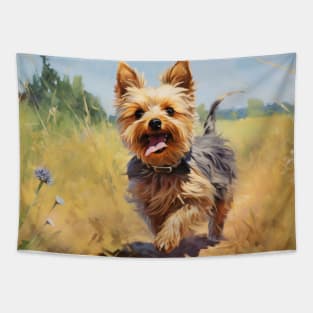 Yorkshire Terrier painting in a field Tapestry