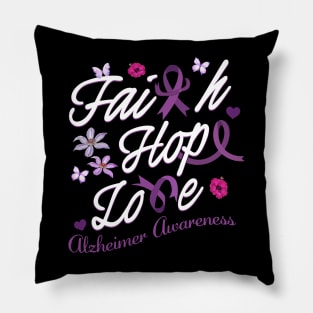 Alzheimer's Awareness Purple Ribbon Products Faith Hope Love Pillow