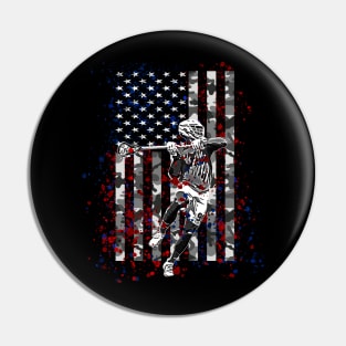 Lacrosse Camo American Flag Patriotic LAX 4th of July Gifts Pin