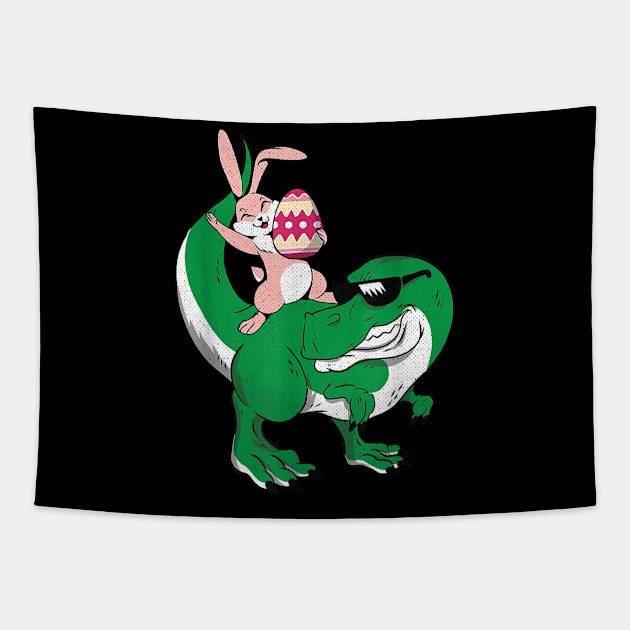 Bunny Riding T-Rex Cute Dino-saur Happy Easter Tapestry by LMW Art