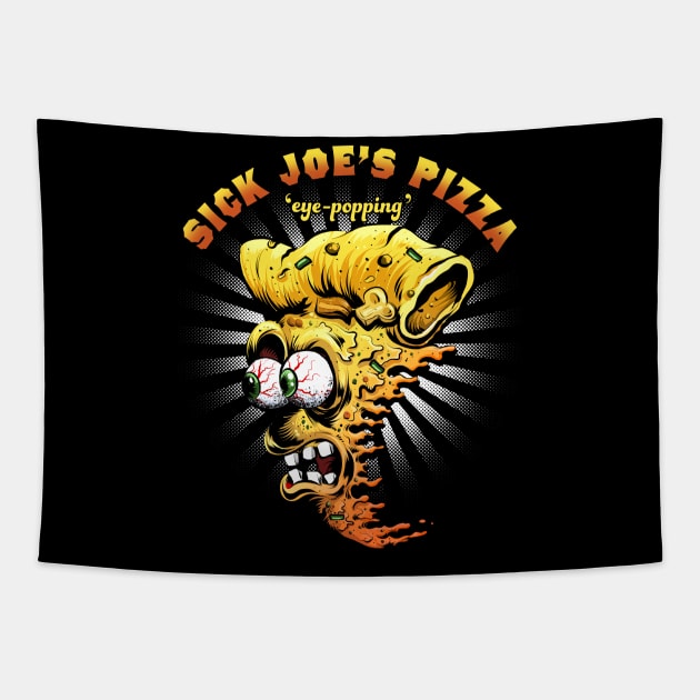 Sick Joe Junk Food Pizza Cartoon Tapestry by Black Tee Inc