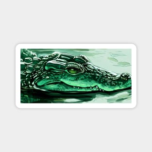 a green crocodile with emerald eyes in the water Magnet