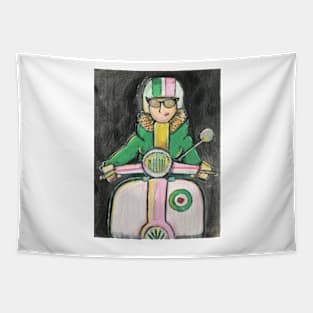 Retro Scooter, Classic Scooter, Scooterist, Scootering, Scooter Rider, Mod Art Tapestry